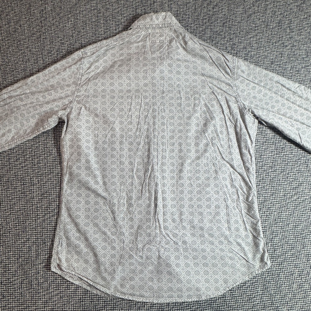 PD&C Mens Grey Geometric Quatrefoil Cotton Button Down Shirt Medium
